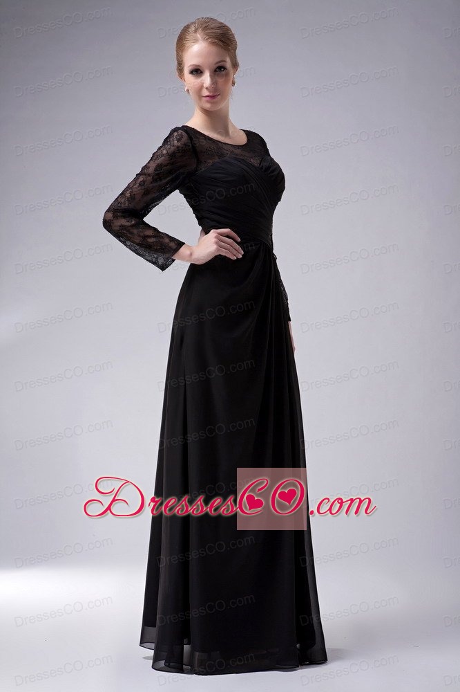 Black Empire Scoop Long Chiffon Ruched Mother Of The Bride Dress