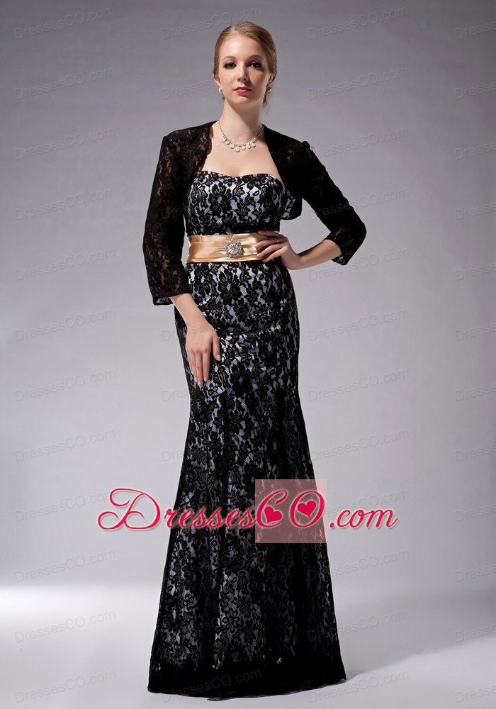 Black Column Strapless Long Lace Sashes Mother Of The Bride Dress