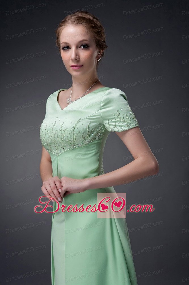 Apple Green A-line V-neck Long Chiffon Beading Mother Of The Bride Dress