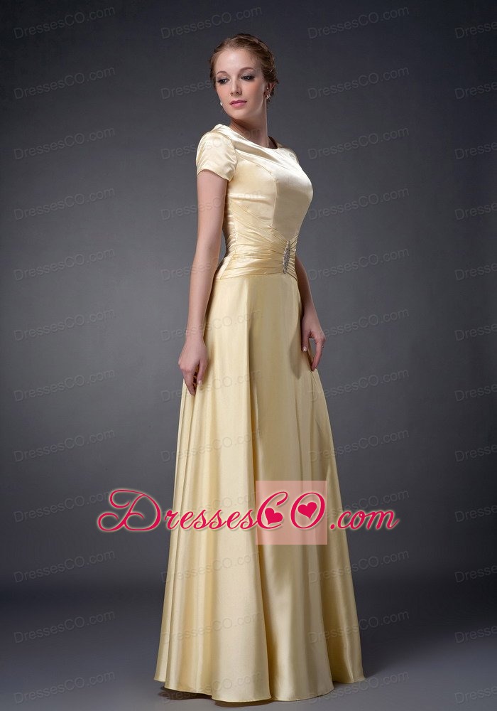 Yellow Empire Scoop Long Elastic Woven Satin Beading Mother Of The Bride Dress