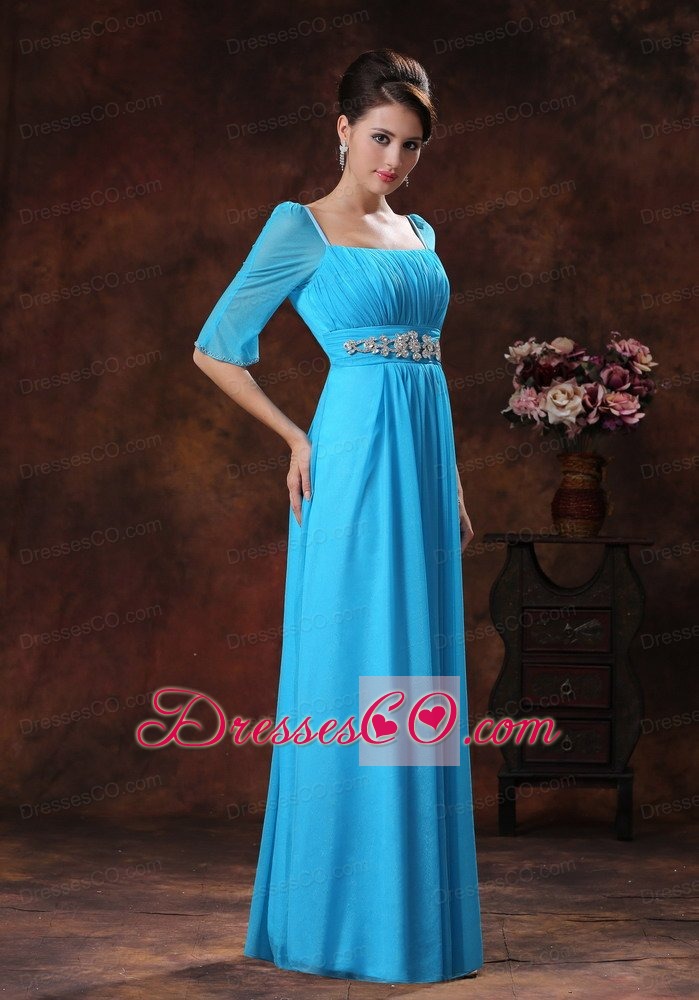 Beaded Decorate Square Sky Blue Mother Of The Bride Dress