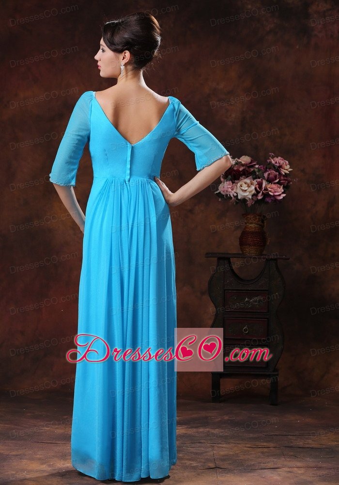 Beaded Decorate Square Sky Blue Mother Of The Bride Dress