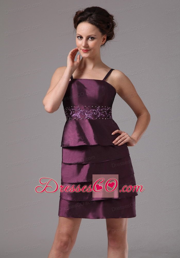 Dark Purple Layers And Embroidery With Beading Mother Of The Bride Dress Mini-length