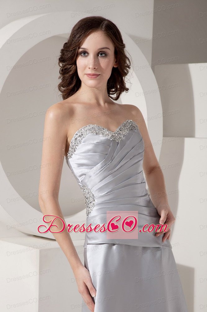 Gray A-line / Princess Ankle-length Satin Beading Prom Dress