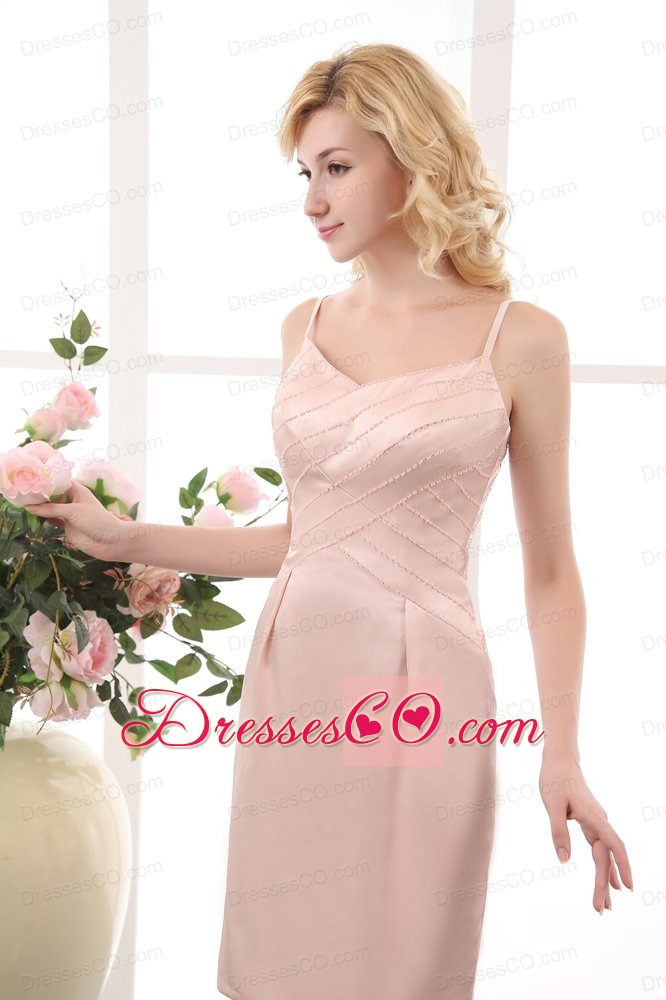 Pink Column Straps Mini-length Taffeta Beading Prom Dress