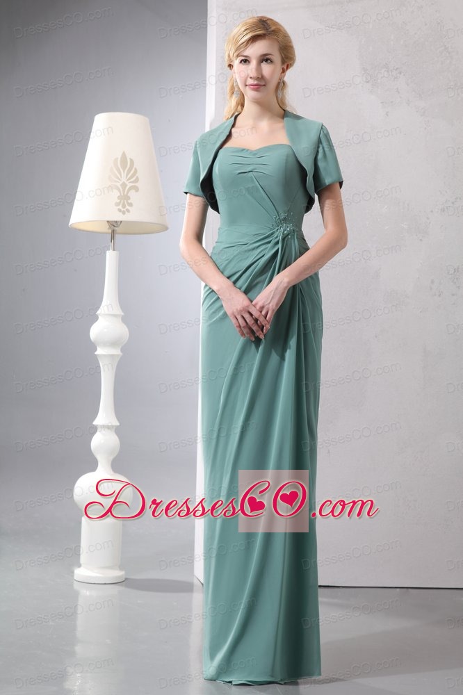 Green Column Long Chiffon Sequins Prom Dress