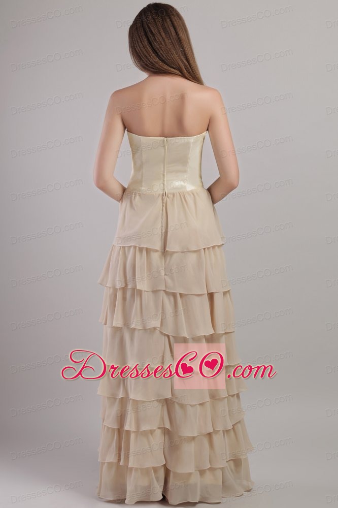 Champagne Empire Strapless Long Chiffon And Satin Mother Of The Bride Dress