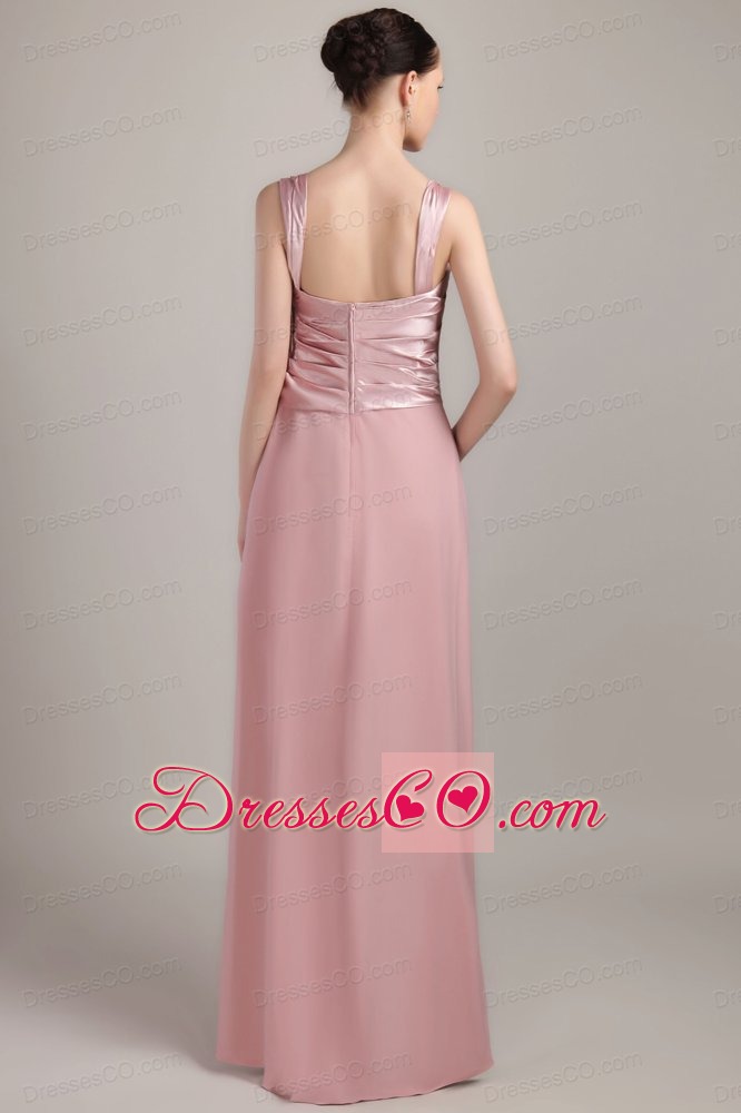 Pink Column / Sheath Wide Straps Long Elastic Woven Satin Beading Mother Of The Bride Dress