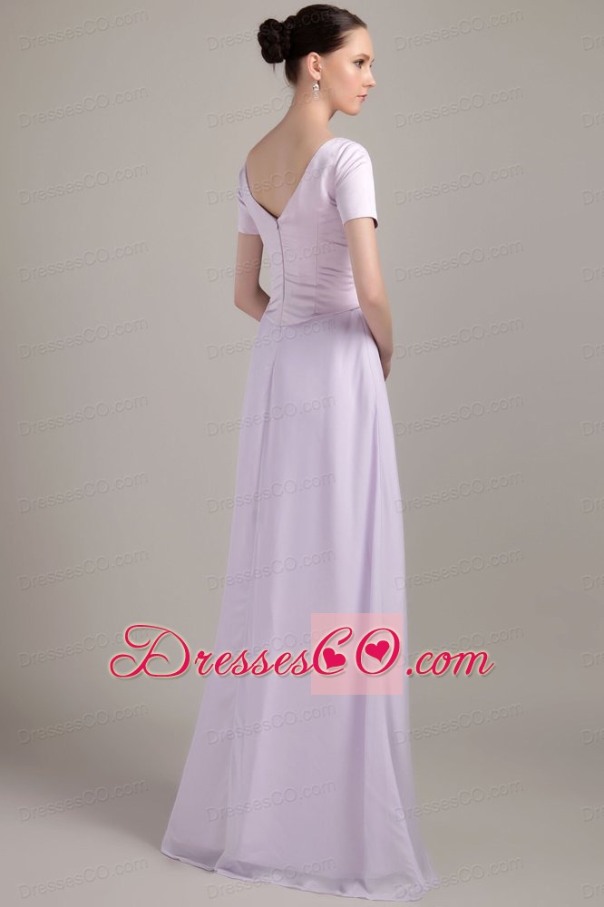 Lilac Column / Sheath V-neck Long Chiffon Ruched Mother Of The Bride Dress