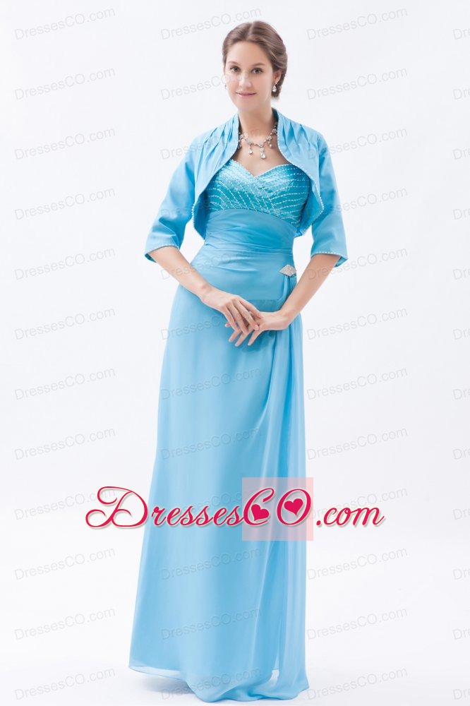 Baby Blue Column Straps Long Chiffon Beading Prom Dress