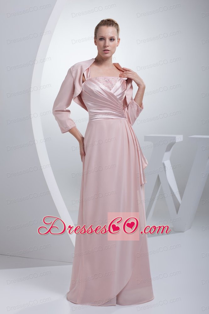 Beading and Ruching Straps Baby Pink Long Prom Dress