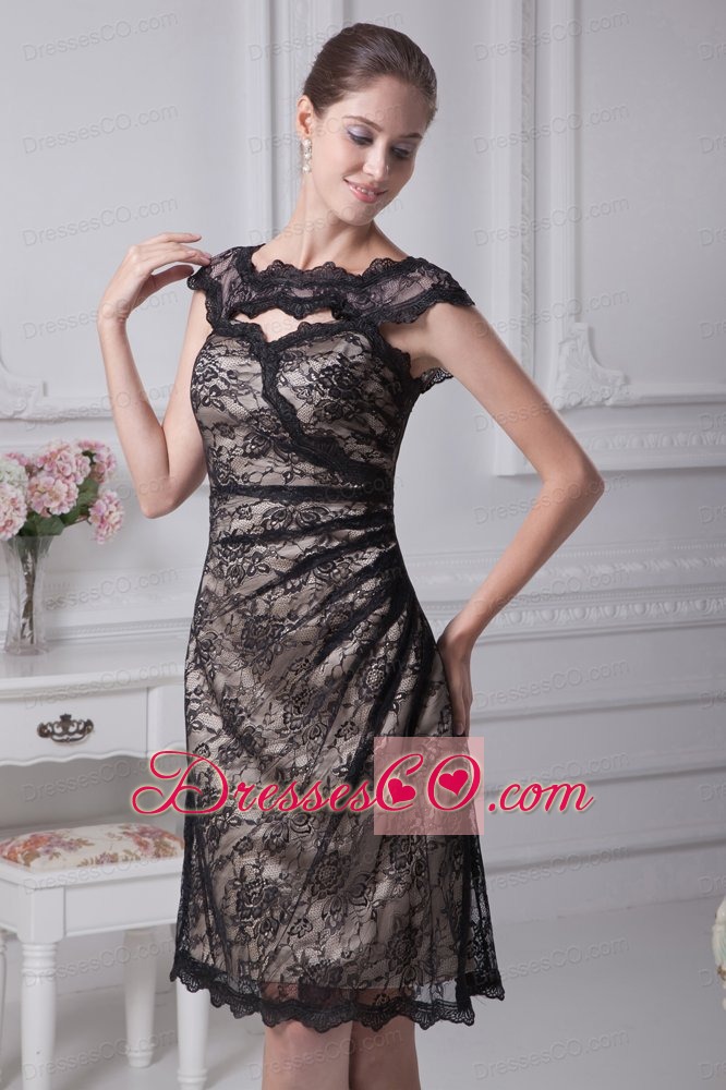 Bateau Lace Black Knee-length A-line Prom Dress
