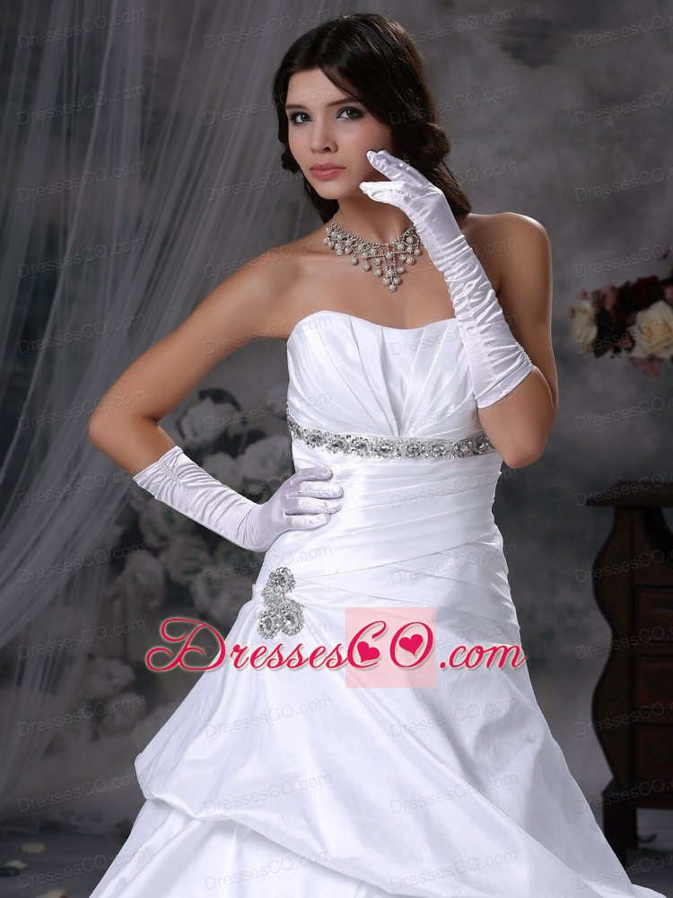 Beautiful A-line Strapless Long Taffeta Beading Wedding Dress