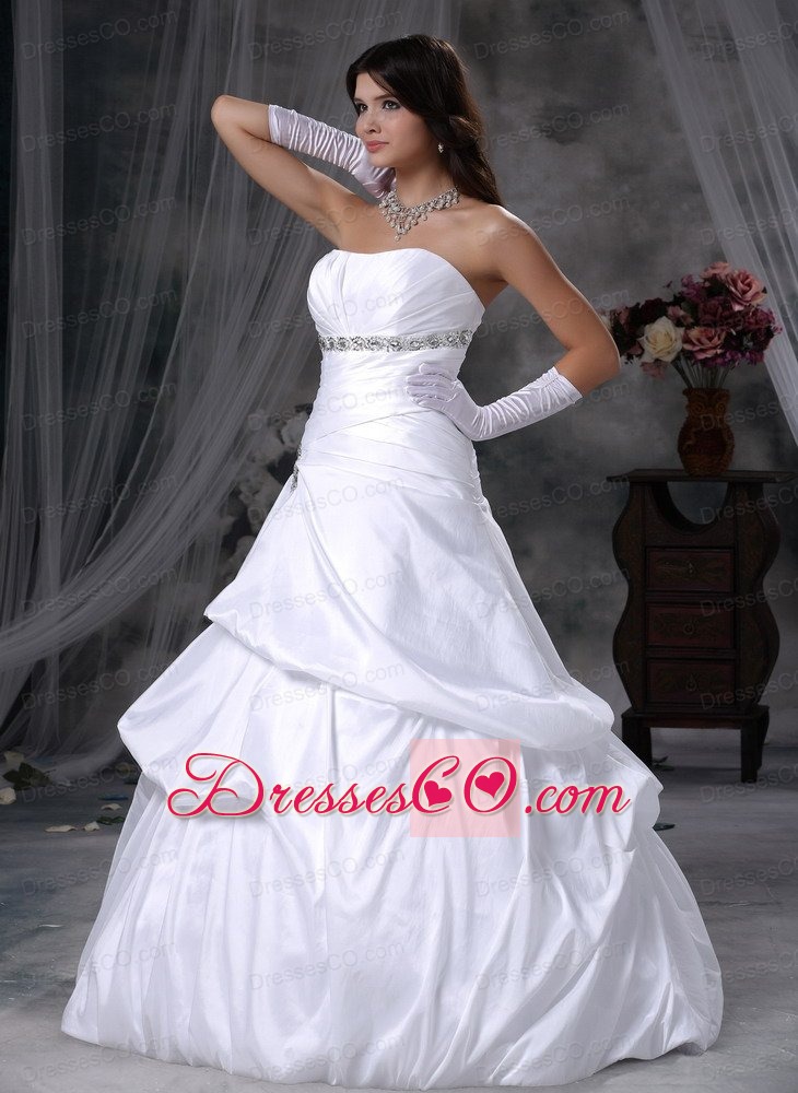 Beautiful A-line Strapless Long Taffeta Beading Wedding Dress