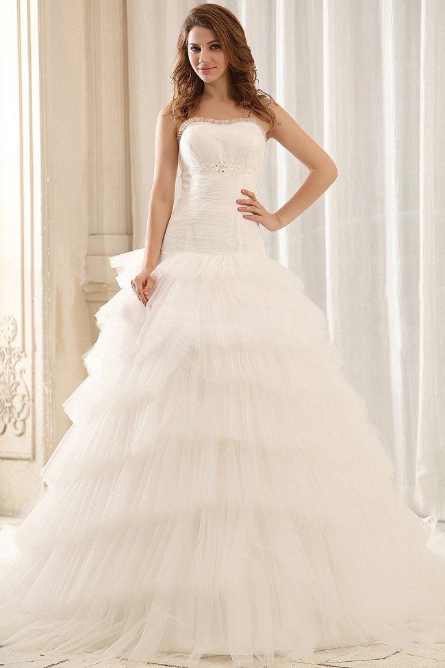 Popular Ball Gown Appliques Wedding Dress With Ruffled Layers Tulle In 2013