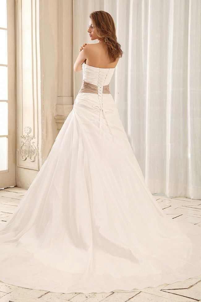A-line Wedding Dress With Sash and Ruched Bodice Taffeta For Wedding Party