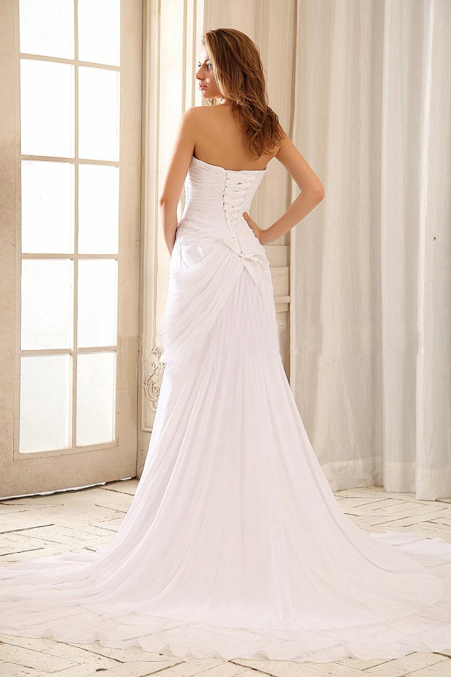 Column Beach Wedding Dress With Appliques and Ruching Chiffon In 2013