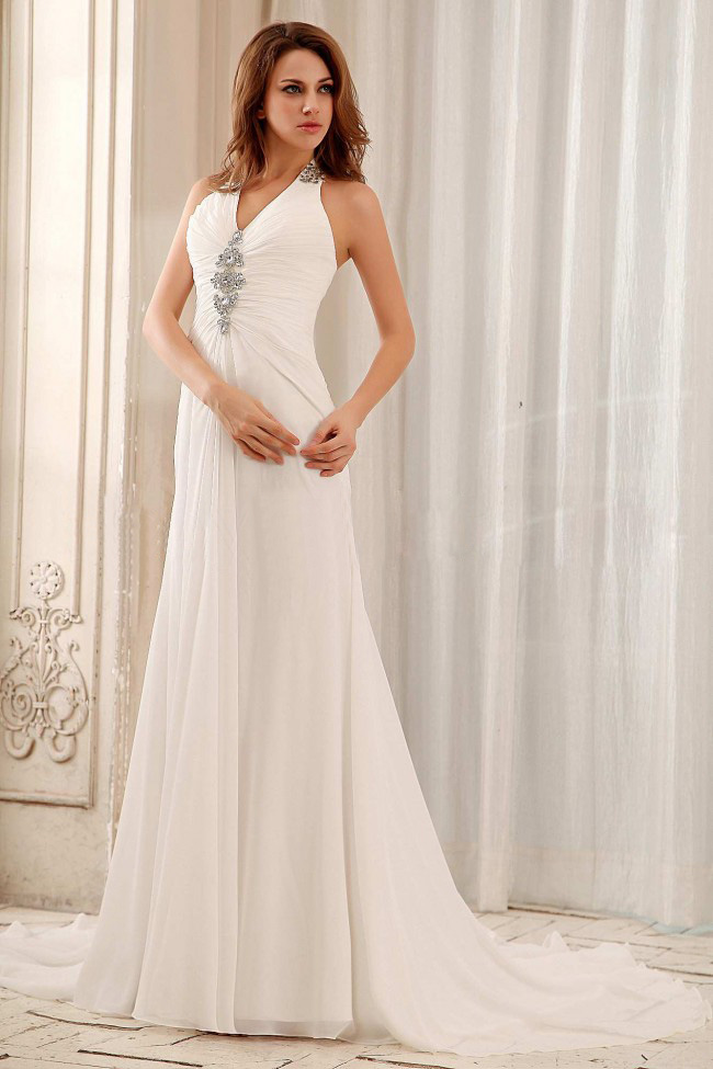 Empire Beaded Decorate Halter Low Price Wedding Dress With Chiffon For Wedding Party