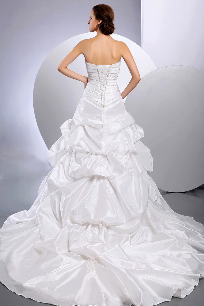 Wedding Dress With Ruching and Pick-ups Chapel Train For Custom Made