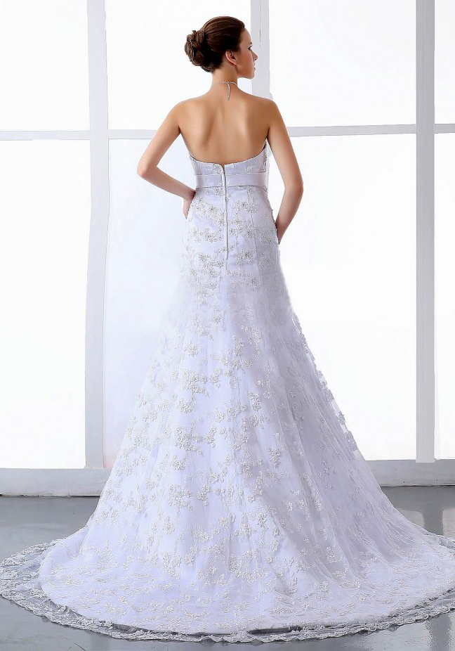 Wedding Dress Lace Tulle Brush / Sweep Train Strapless A-Line