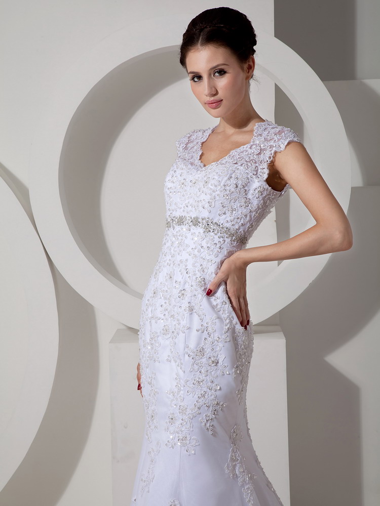Affordable Mermaid Square Court Train Lace Beading Wedding Dress