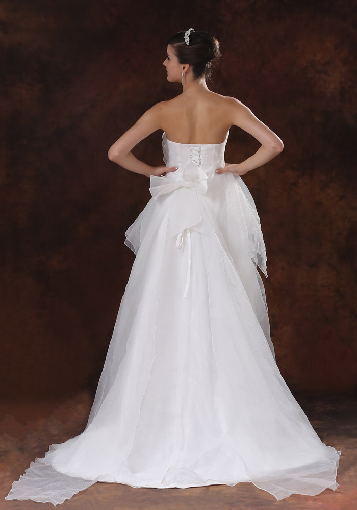 Beaded Decorate Waist Strapless Organza High-low Wedding Dress