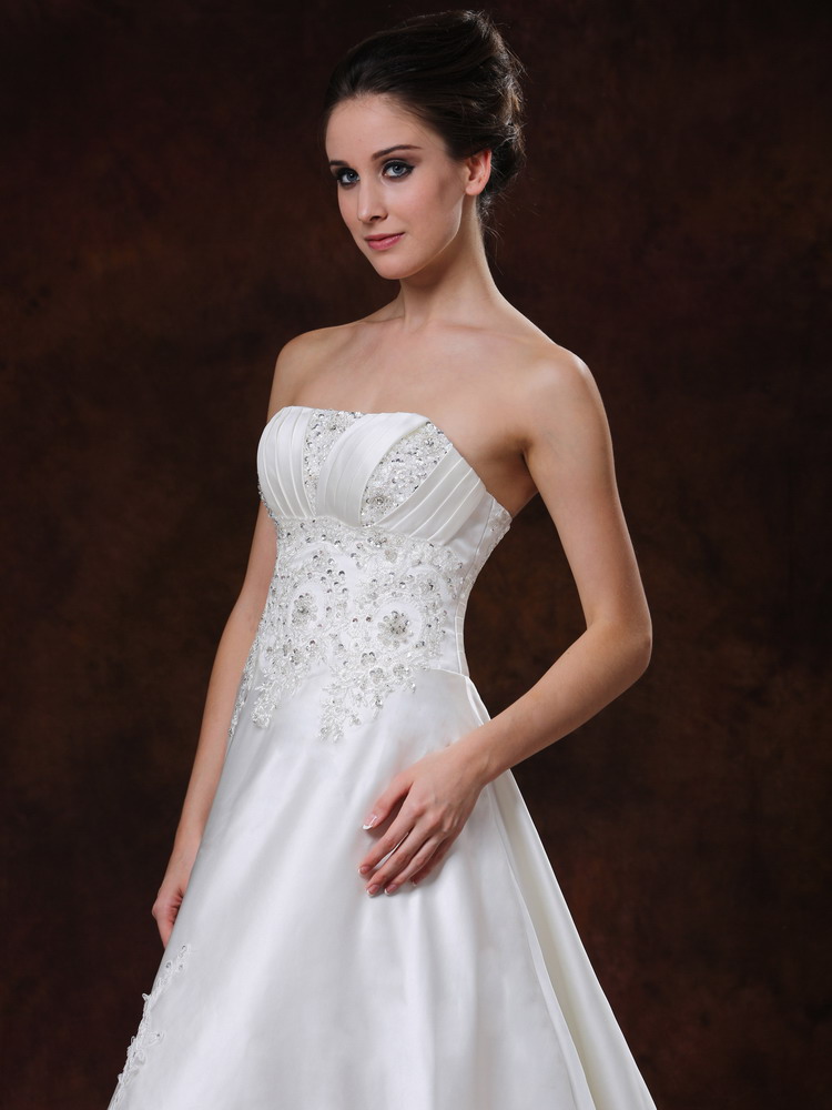 Elegant Strapless Beading Taffeta Chapel Train Wedding Dress