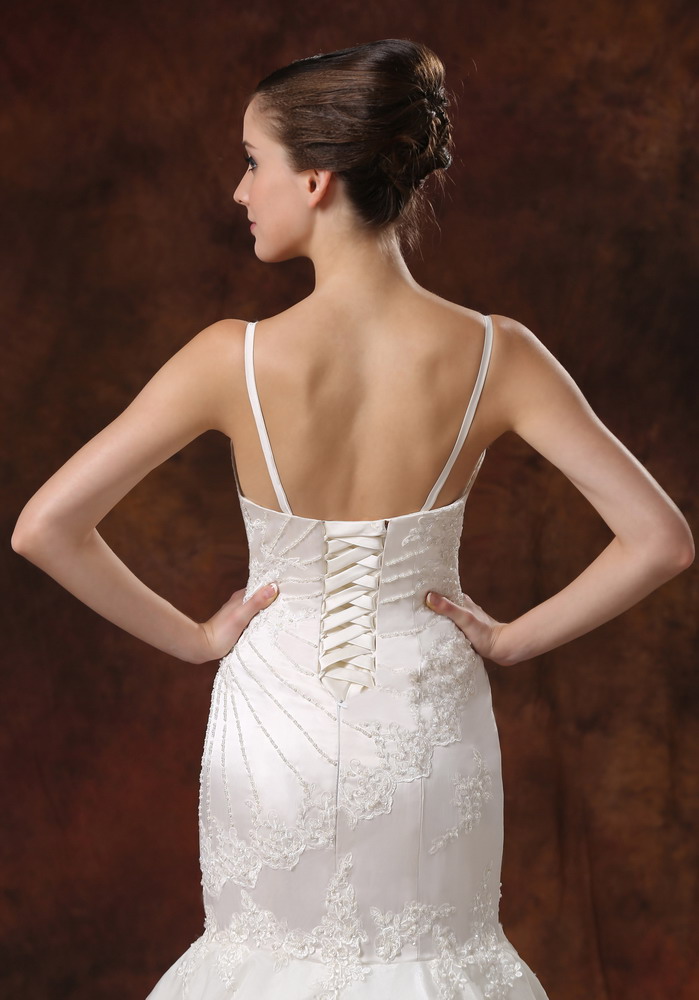 Custom Made Spaghetti Straps Mermaid Wedding Dress Lace Over Shirt