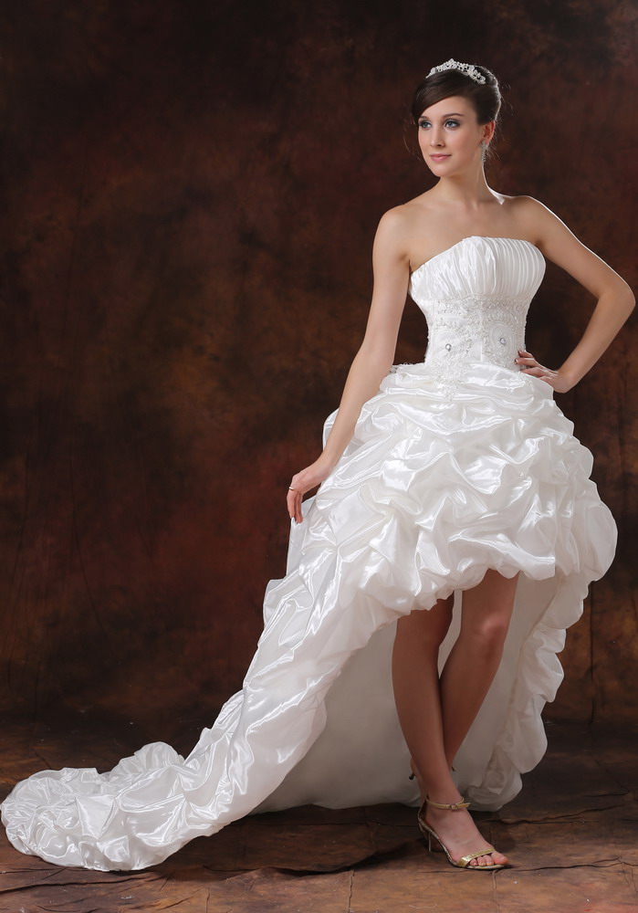 Beaded Decorate Waist Taffeta High-low Strapless Beading Wedding Dress