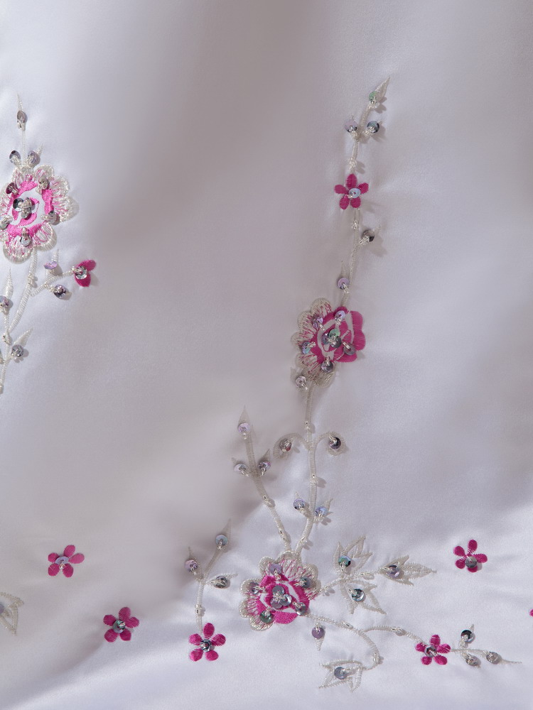 Elegant A-line / Princess Strapless Brush Train Satin Embroidery Wedding Dress