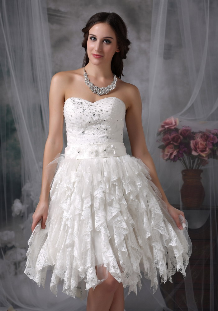 Sweet Empire Knee-length Lace Beading Wedding Dress