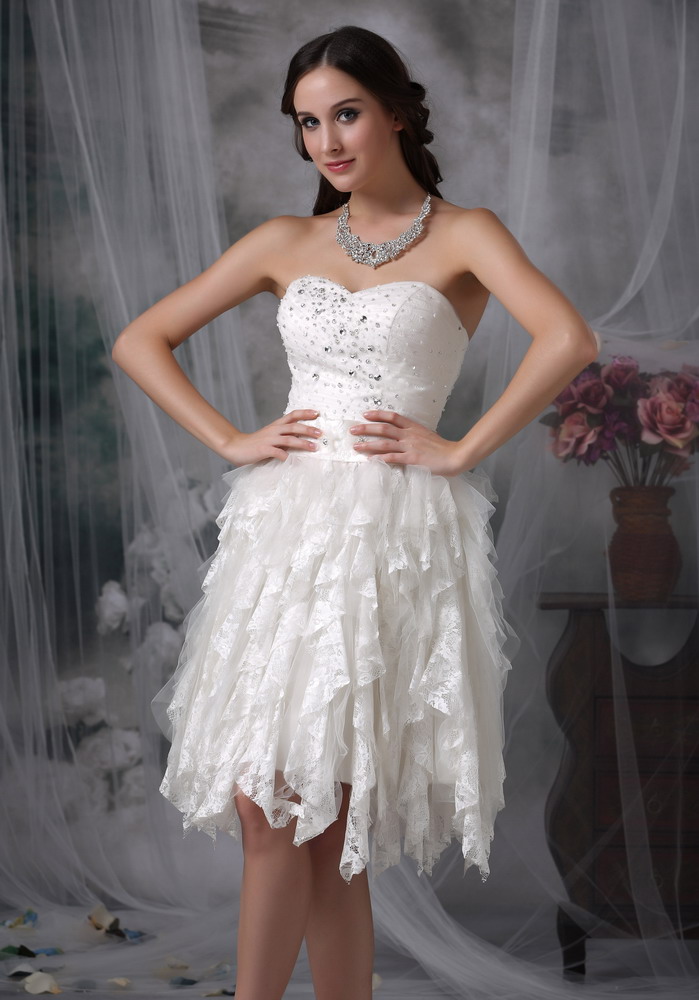 Sweet Empire Knee-length Lace Beading Wedding Dress