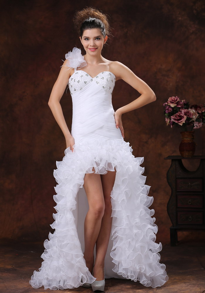 High-low Beaded Decorate Bust For Wedding Dress With Ruched Bodice and Ruffles