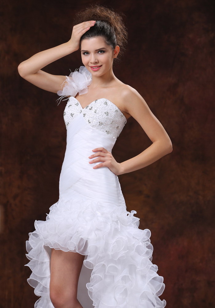 High-low Beaded Decorate Bust For Wedding Dress With Ruched Bodice and Ruffles
