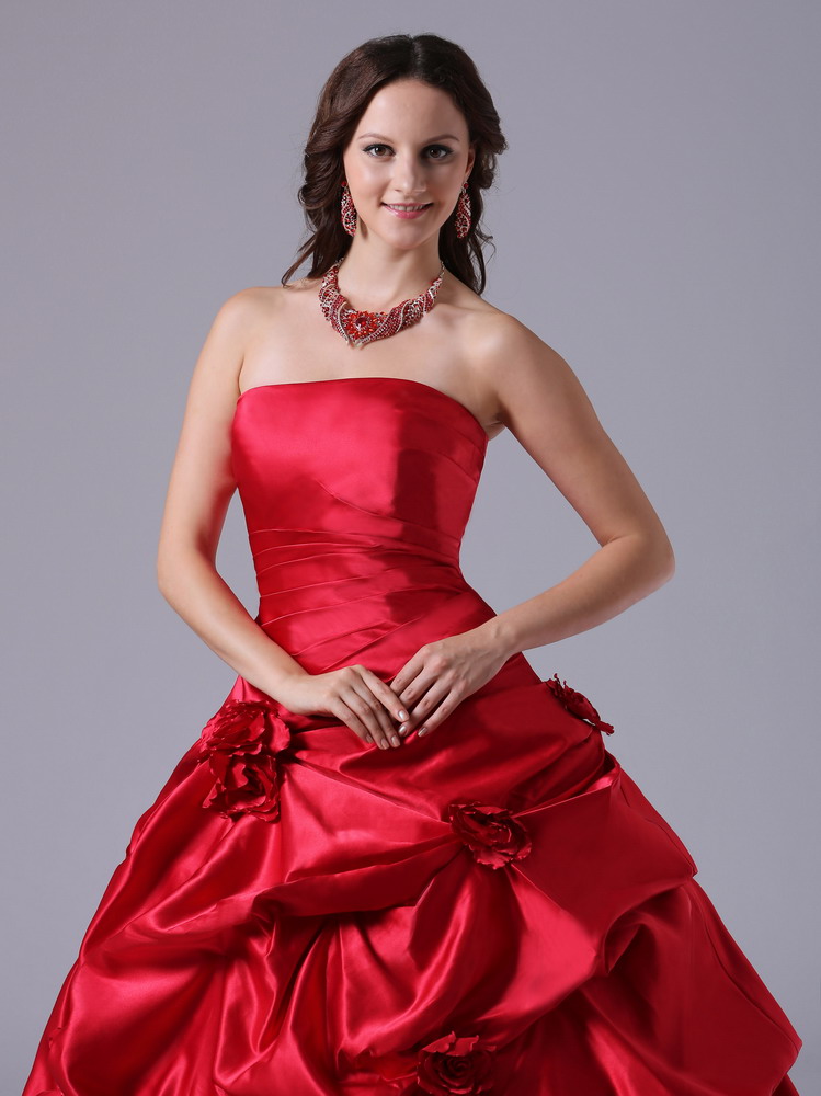 Wine Red Pick-ups Ball Gown Wedding Dress With Court Train In 2013