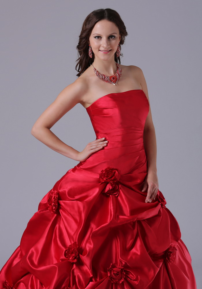 Wine Red Pick-ups Ball Gown Wedding Dress With Court Train In 2013