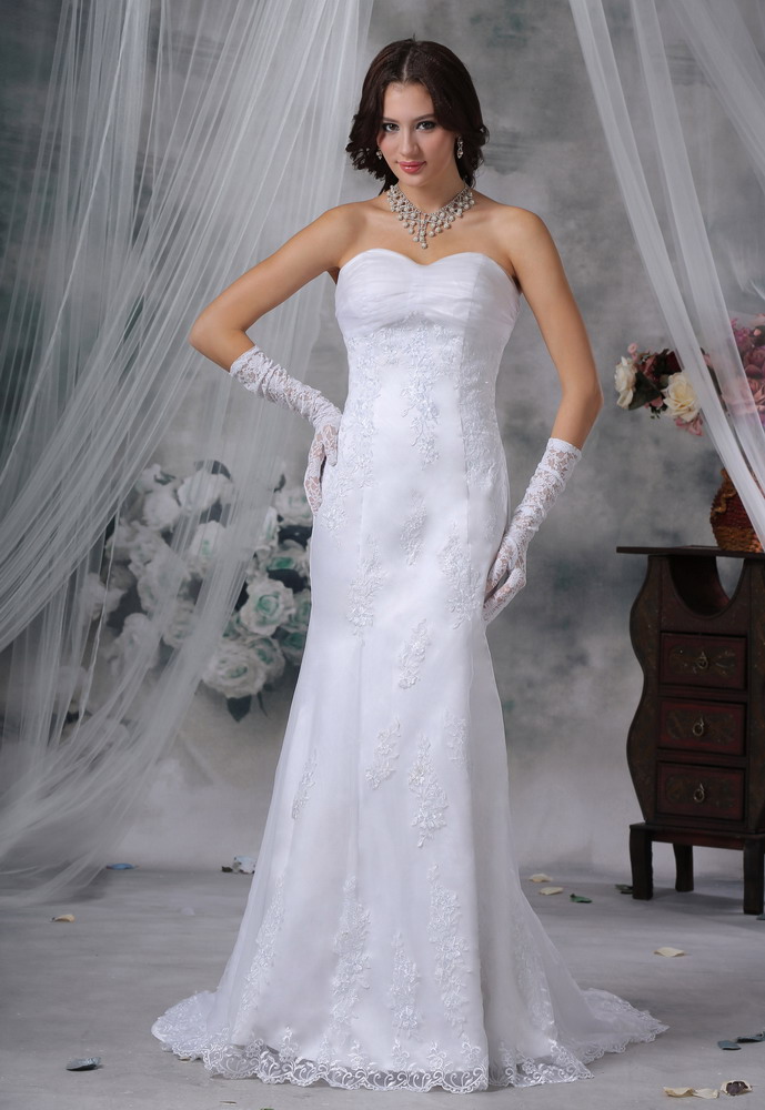 Lace Decorate Bodice Mermaid Neckline Brush Train Wedding Dress For 2013