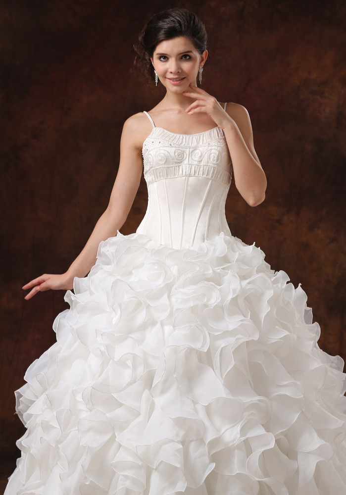 Beaded Decorate Bust Ruffles Spaghetti Straps Long Ball Gown Wedding Dress For 2013