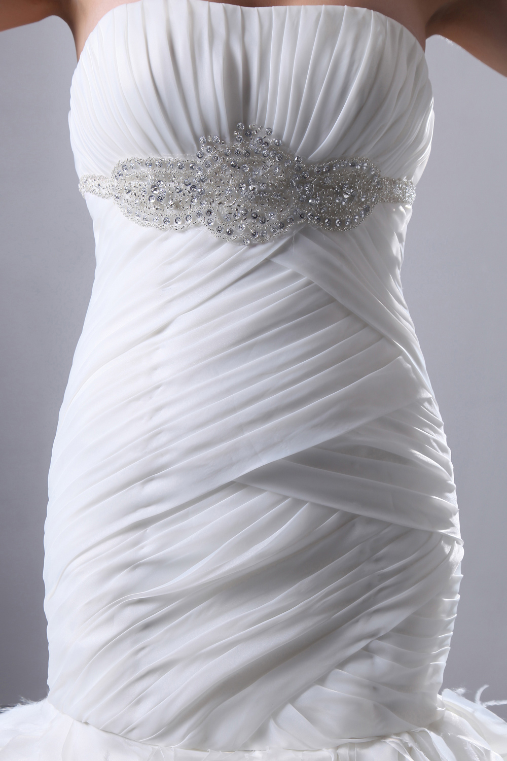 Fashionable Mermaid Strapless Court Train Organza Beading and Ruffles Wedding Dress