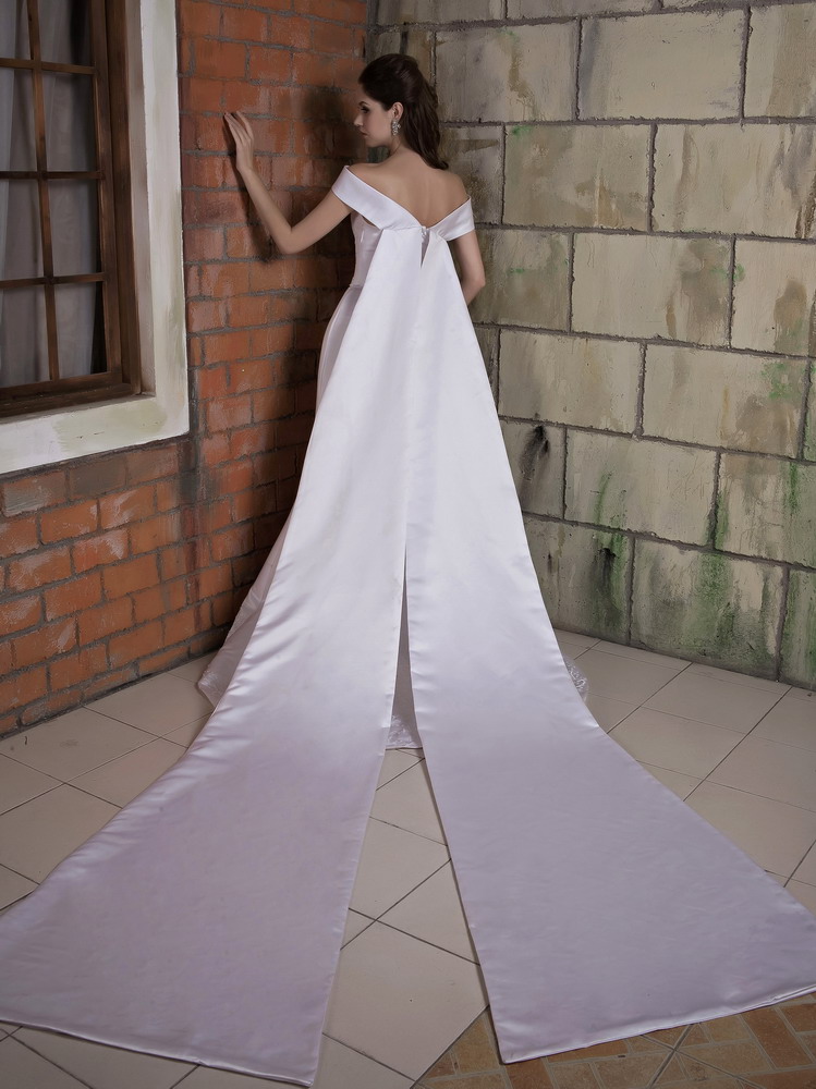 Elegant Mermaid Off The Shoulder Watteau Train Satin Appliques Wedding Dress
