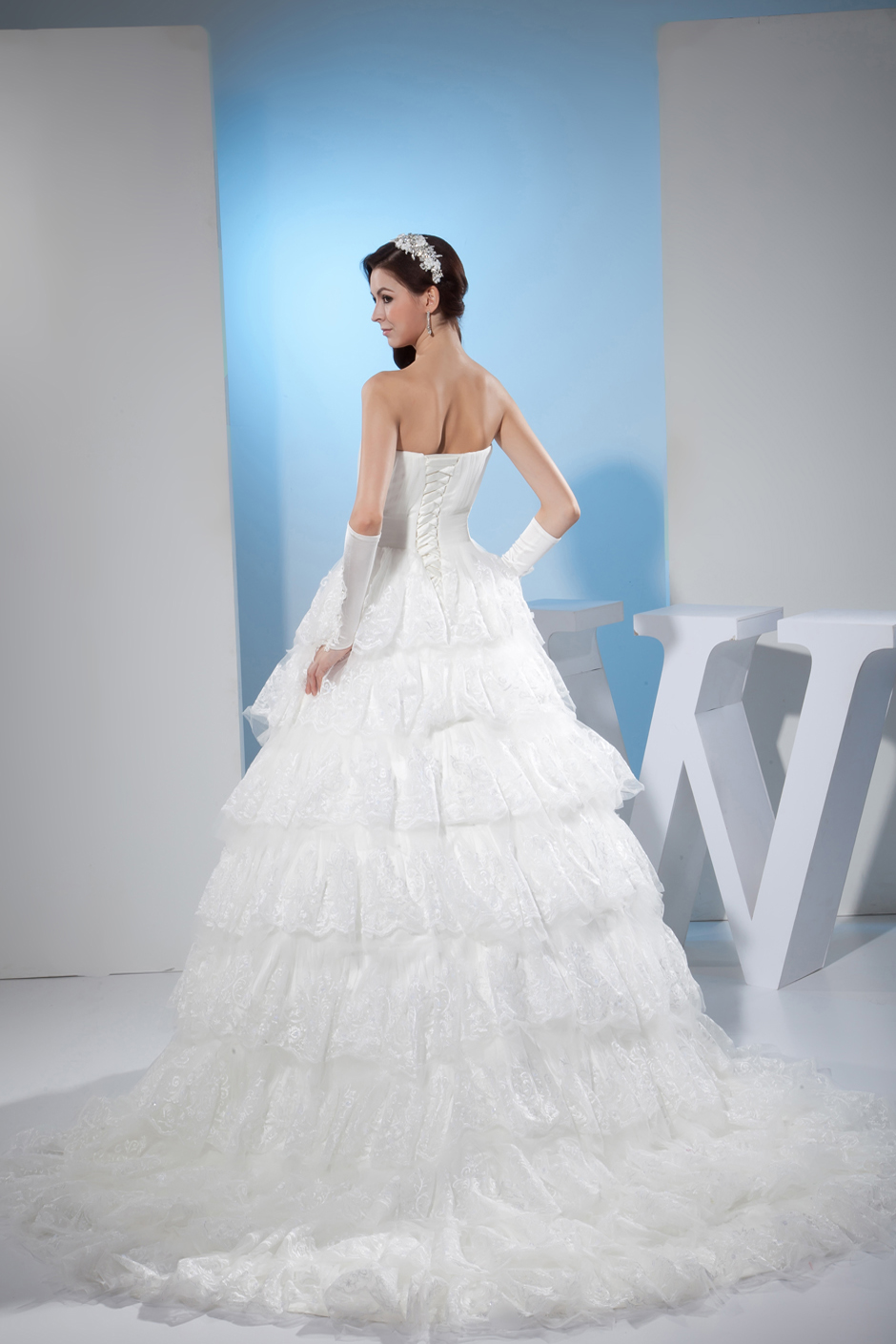 Ruffled Layers A-line Court Train Wedding Dress with Lace