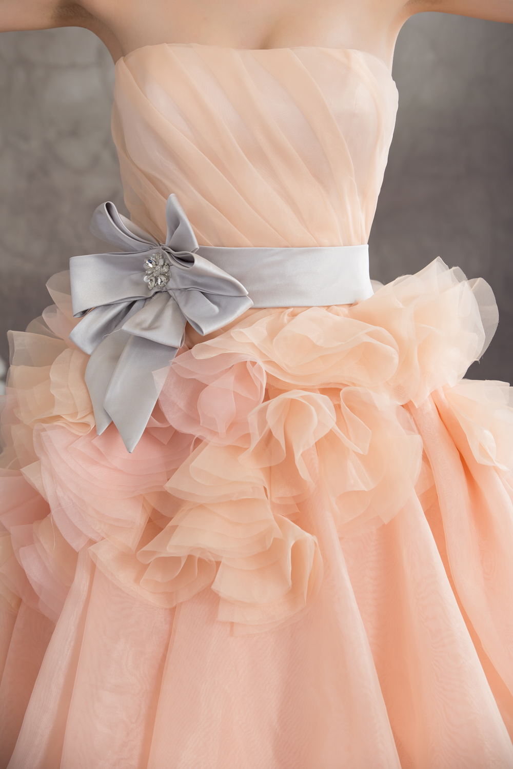 Baby Pink A-line Strapless Ruffles Sash Court Train Wedding Dress