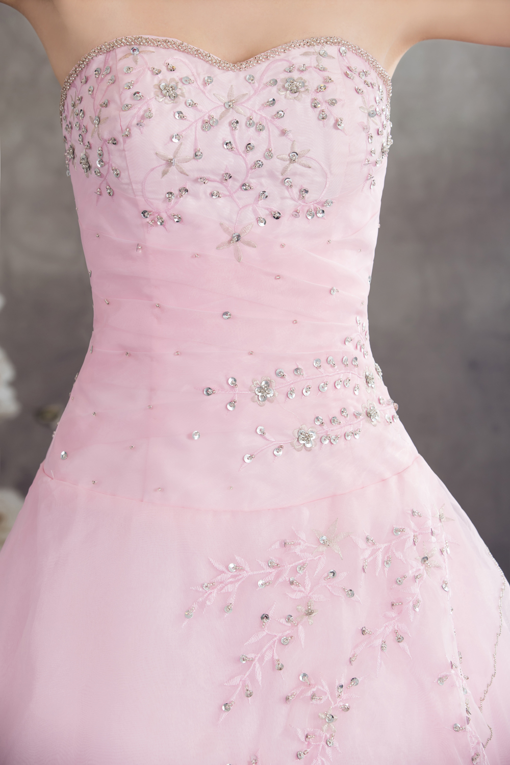 Princess Baby Pink Organza Appliques Prom Dress