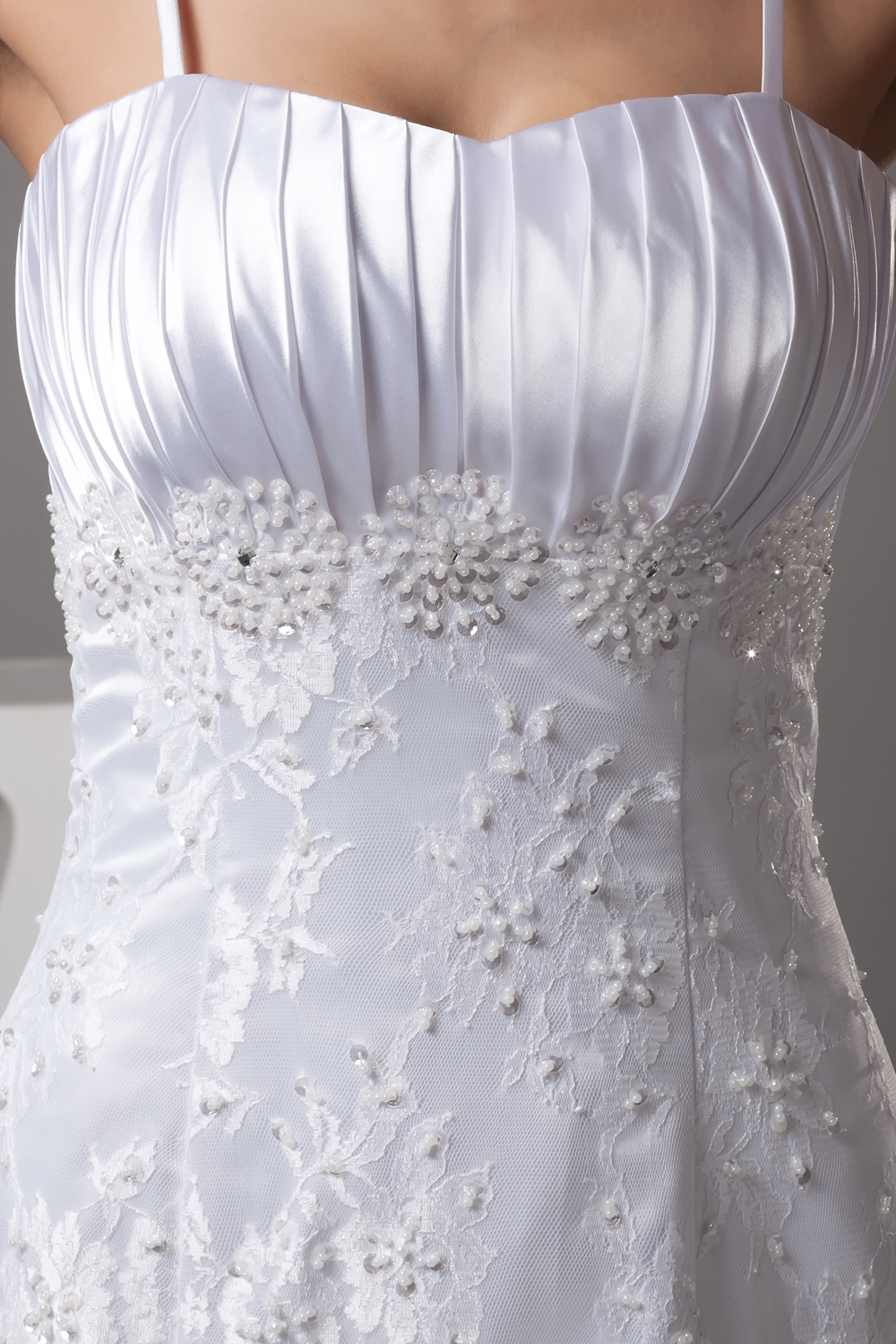 A-line Spaghetti Straps Lace Court Train Wedding Dress