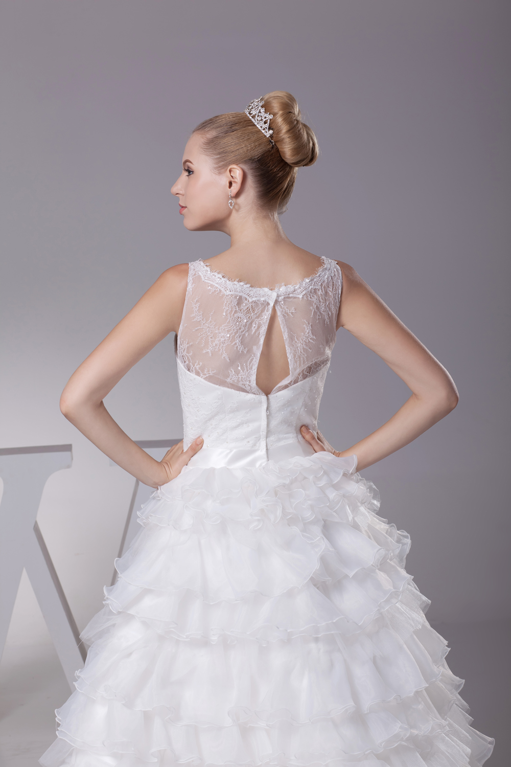 Ruffles and Appliques A-Line Court Train Scoop Wedding Dress