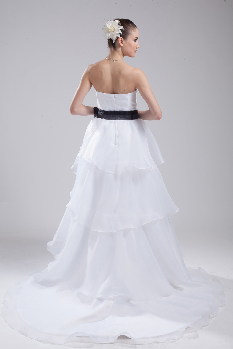 A-Line Sash Strapless Court Train Cheap Wedding Dress