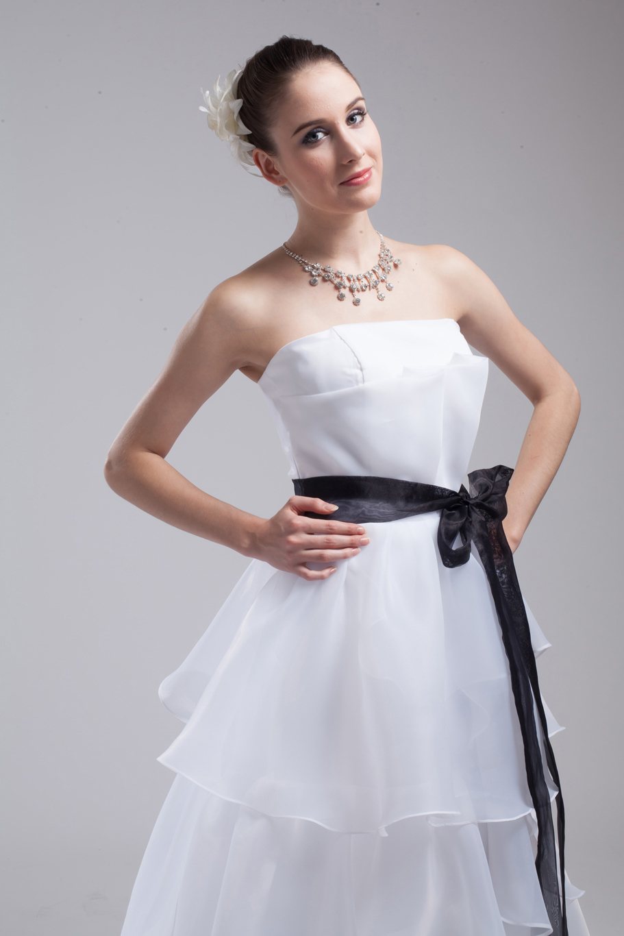A-Line Sash Strapless Court Train Cheap Wedding Dress