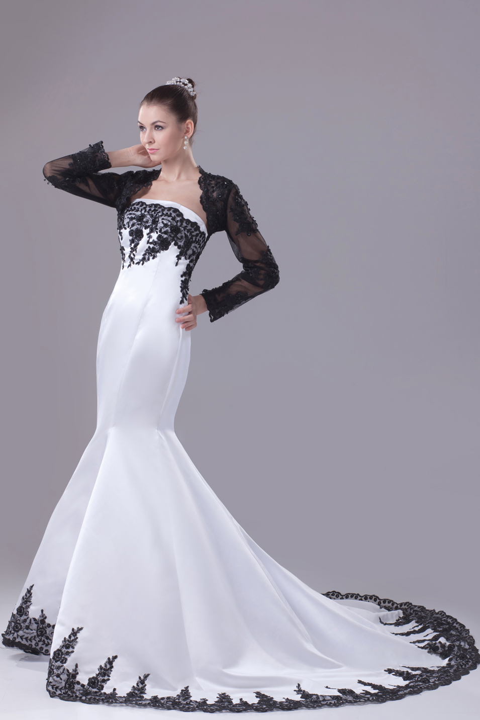 Modest Lace Strapless Mermaid Court Train Wedding Dress
