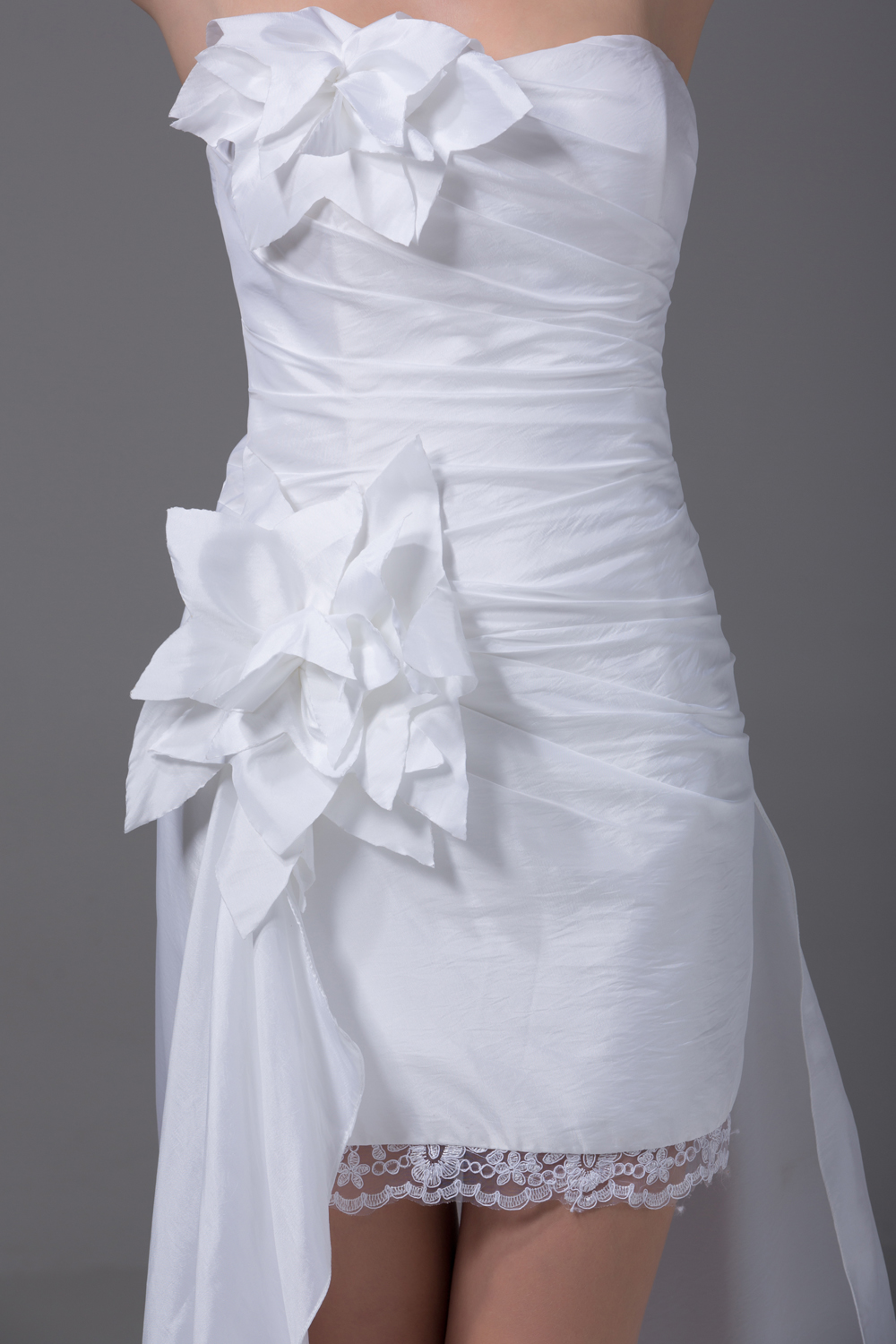 High-low Strapless Hand Made Flowers Taffeta Wedding Dress