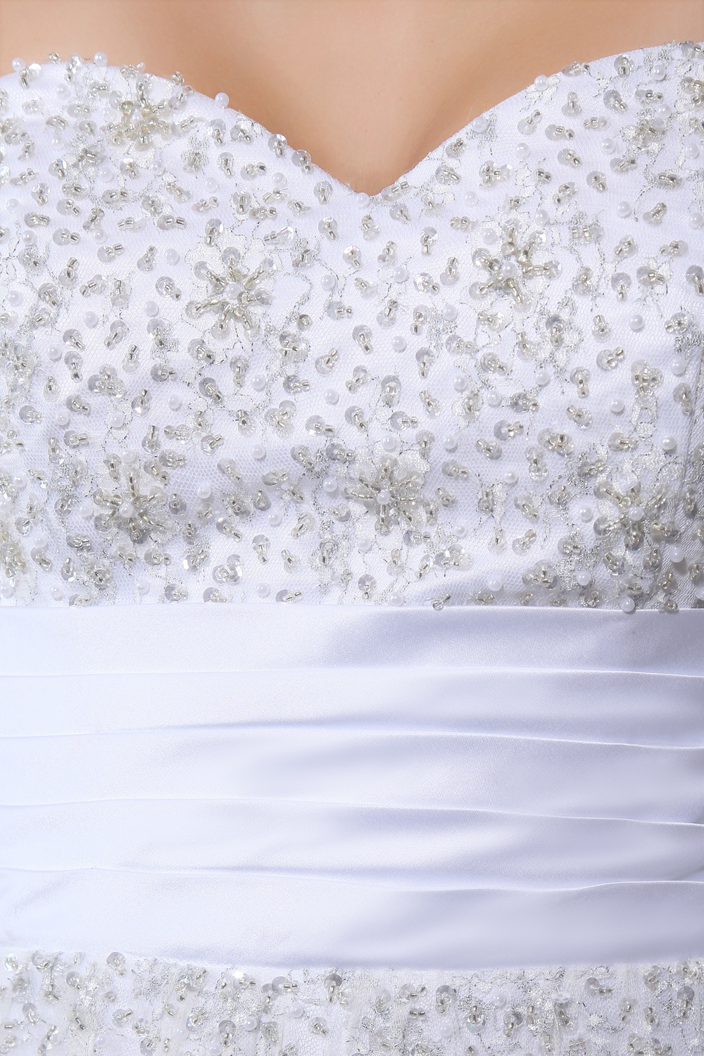 White Beading Hand Made Flowers Wedding  Dress